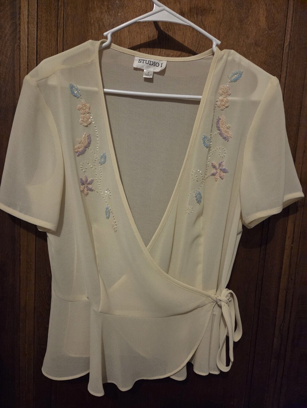 Vintage Studio I Wrap Beadeb Blouse- Size 8